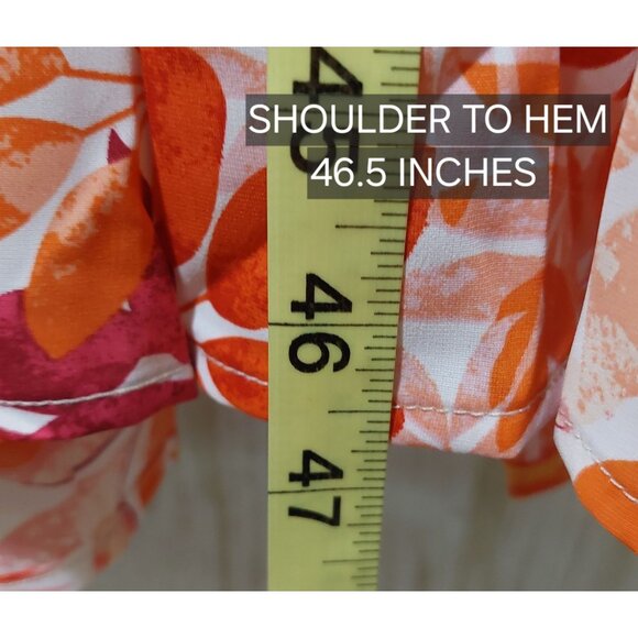 NWT Voy Pink/Orange Floral Smocked Midi Dress With Ruffled Sleeves~SMALL - Picture 5 of 9